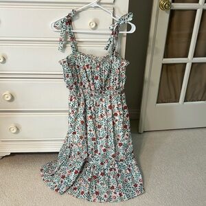 Draper James White Midi Dress with Red Floral Print and Green Leaves